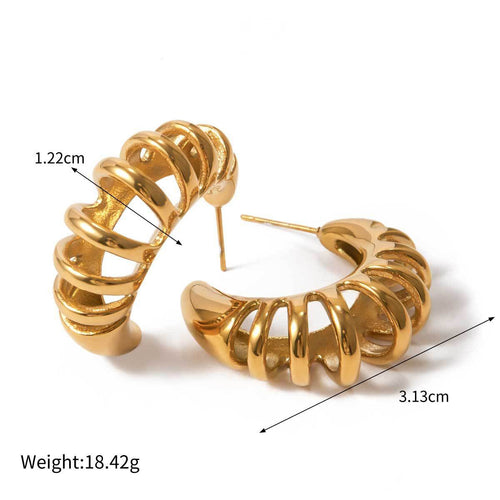 18k gold crescent-shaped earrings with hollow design, trendy and personalized