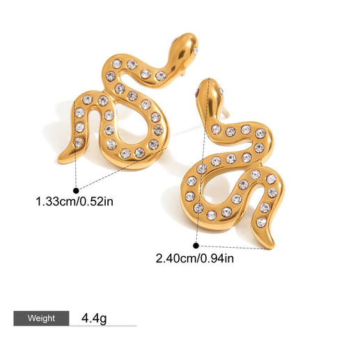 18K gold snake-shaped diamond-studded earrings with exquisite design