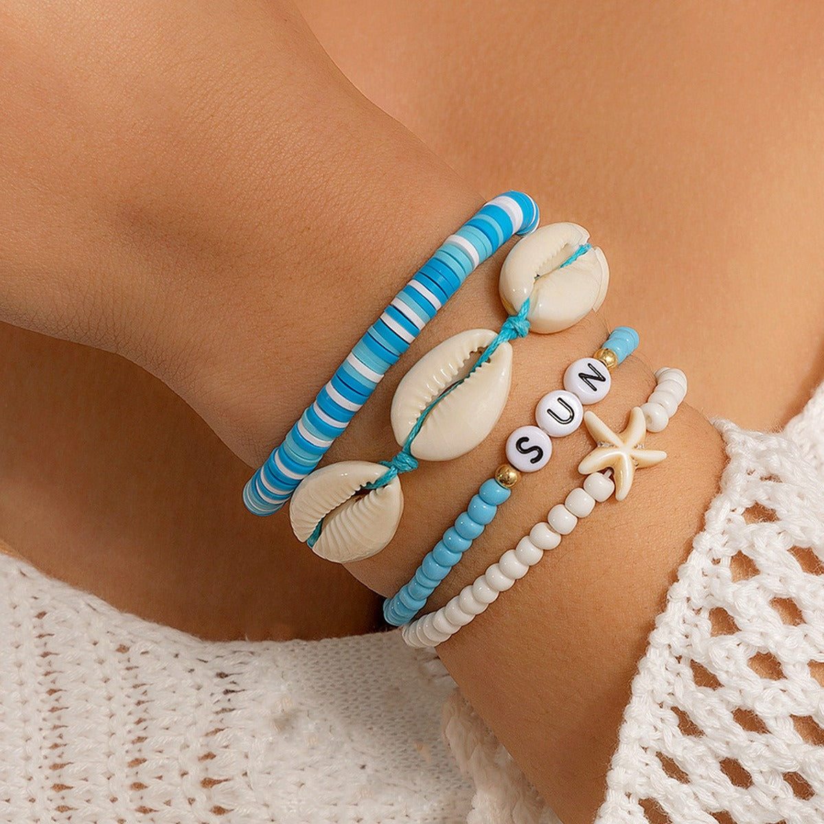Beach Starfish Beaded Shell Rice Bead Bracelet