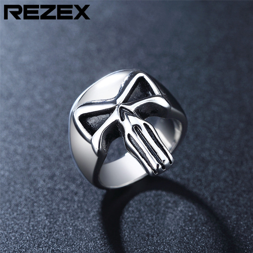 Retro Biohazard Skull Mens Titanium Steel Ring