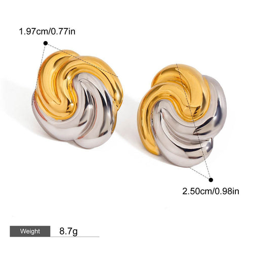 18K gold geometric shape with gold and silver color matching design trendy personality earrings