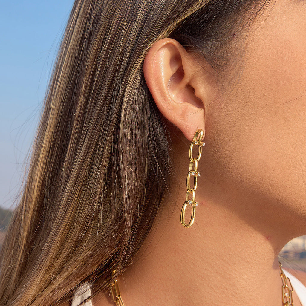 Rhinestone Chain Tassel Earrings