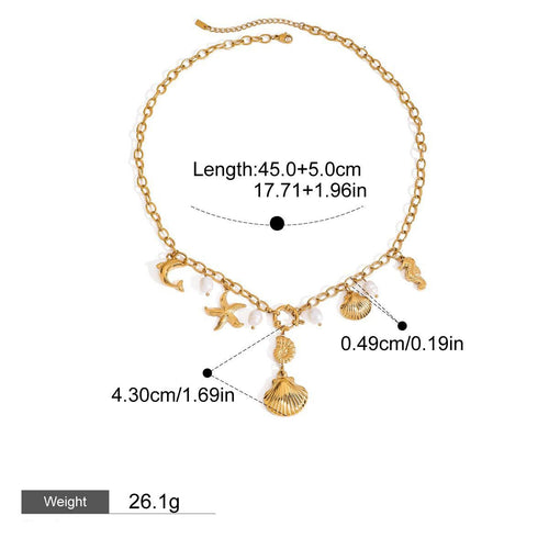 18K gold ocean element with texture design exquisite fashion necklace