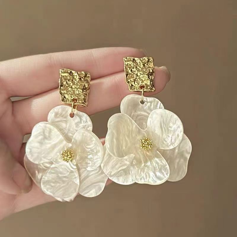 925 Silver Needle Acrylic Flower Earrings, Forest Retro French Style