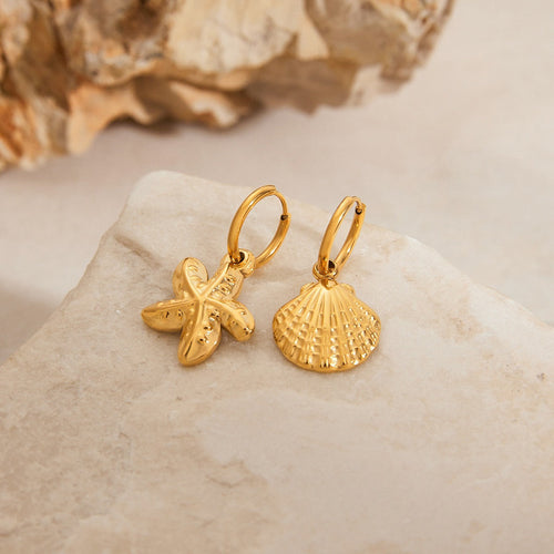 18K gold shells with starfish-shaped design exquisite trendy earrings