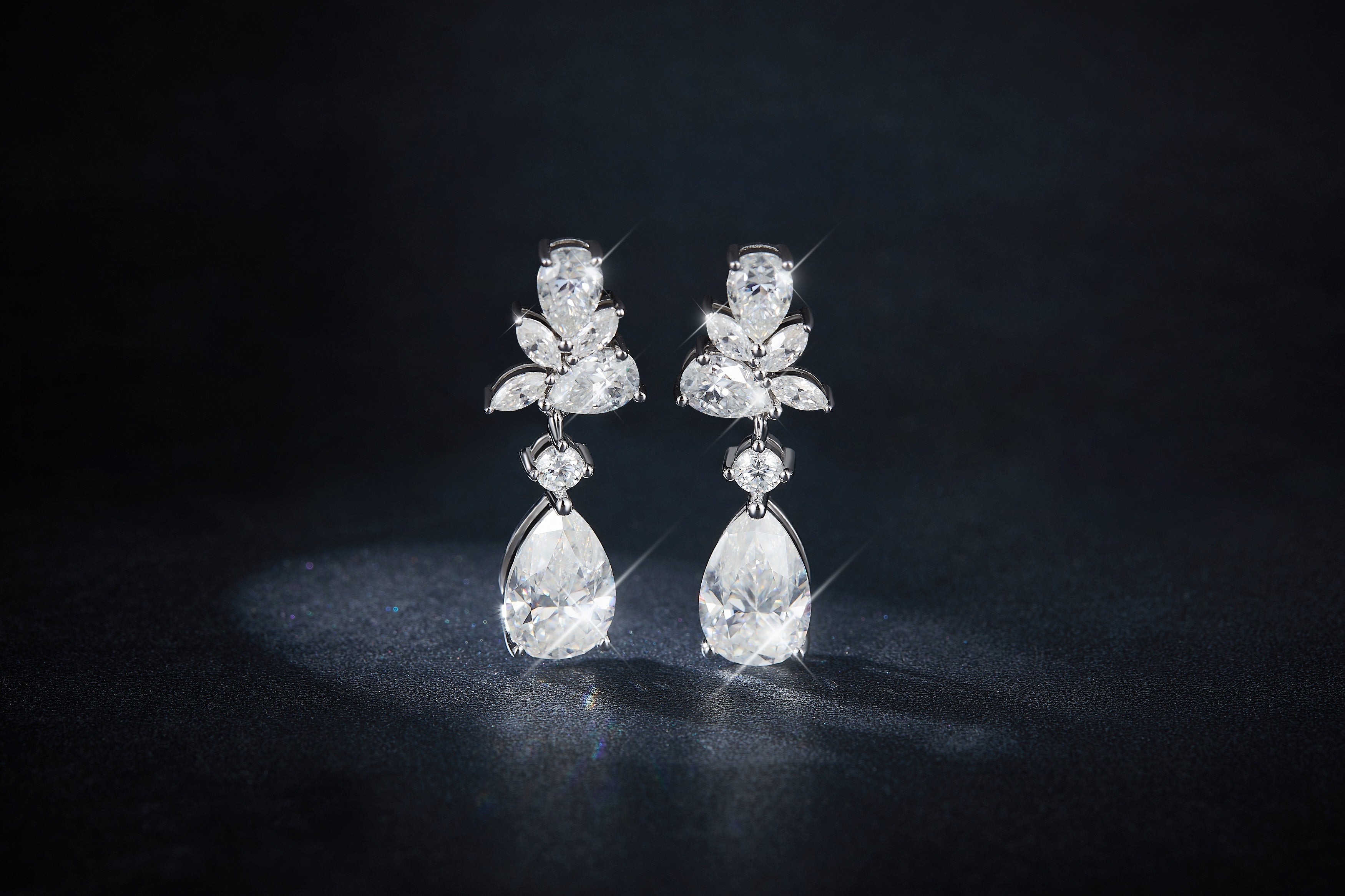 S925 Sterling Silver Pear Cut Moissanite Dangle Earrings  7x11mm Elegant Floral Cluster Drop Earrings With GRA Platinum Plated Jewelry Gift Box Set