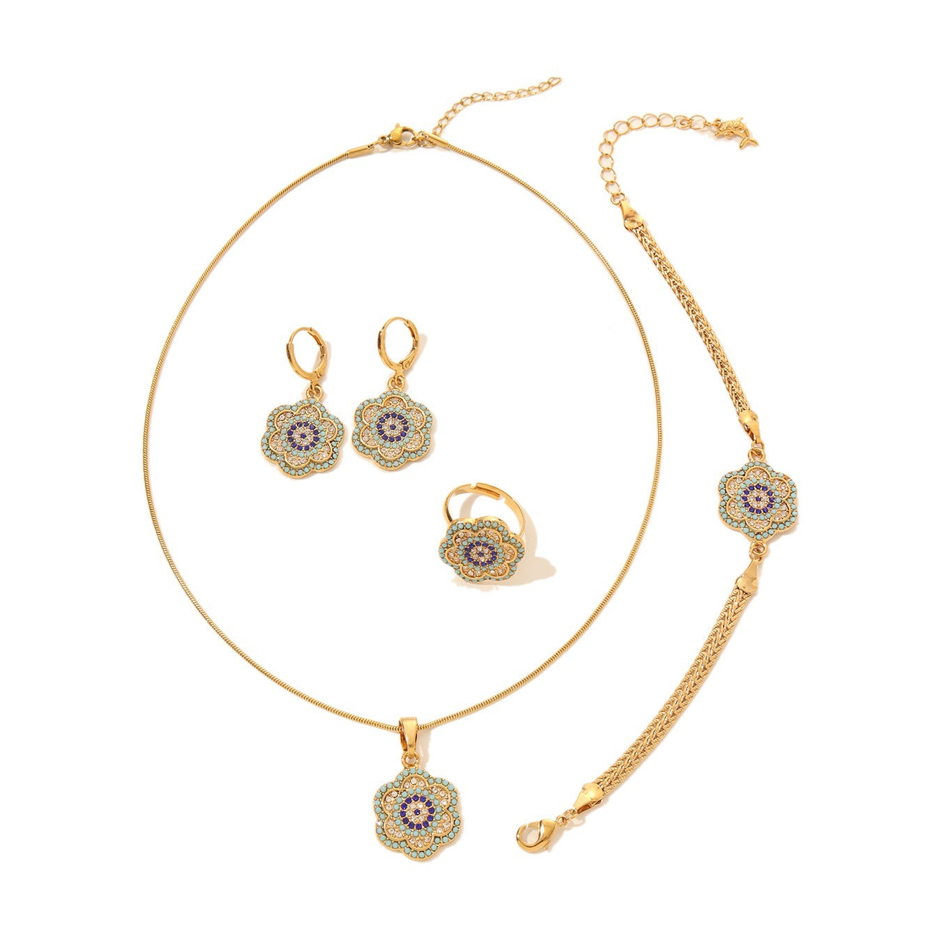 Turkish Evil Eye Flower Jewelry Set