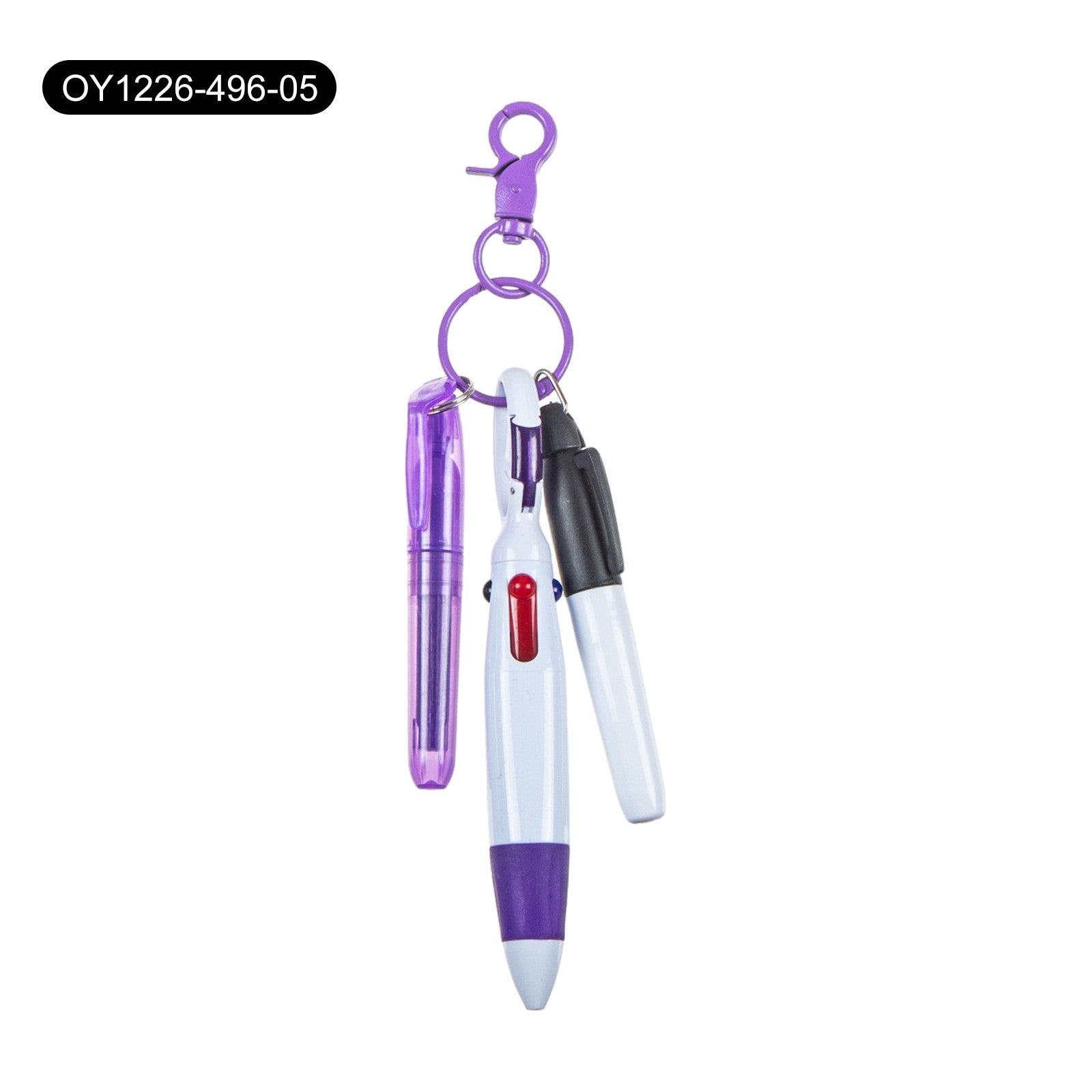 Ballpoint pen set-with key chain-four-color pen + black marker + rose highlighter-1 set