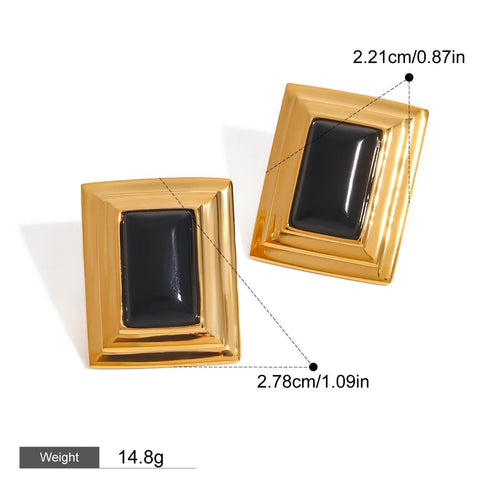 18K gold geometric square with texture design classic retro earrings