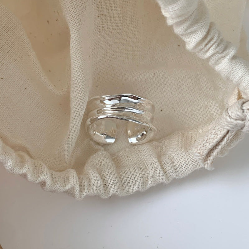Irregular Line Pleated Ring For Women, Minimalist INS Style, Niche Design, Versatile Trendy Couple Band
