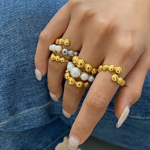 18K gold round bead-shaped pearl inlaid exquisite and noble ring