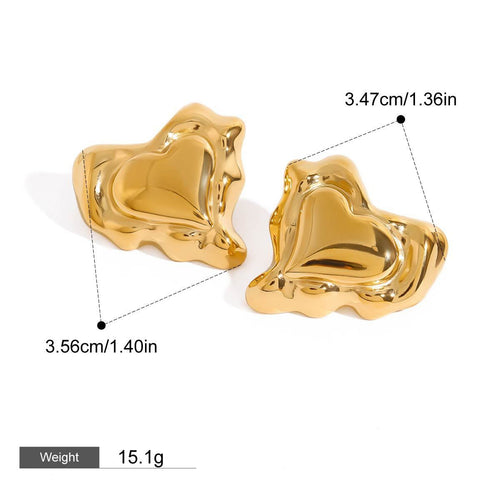 18K Gold Heart Design Trendy Personalized Earring and Ring Set