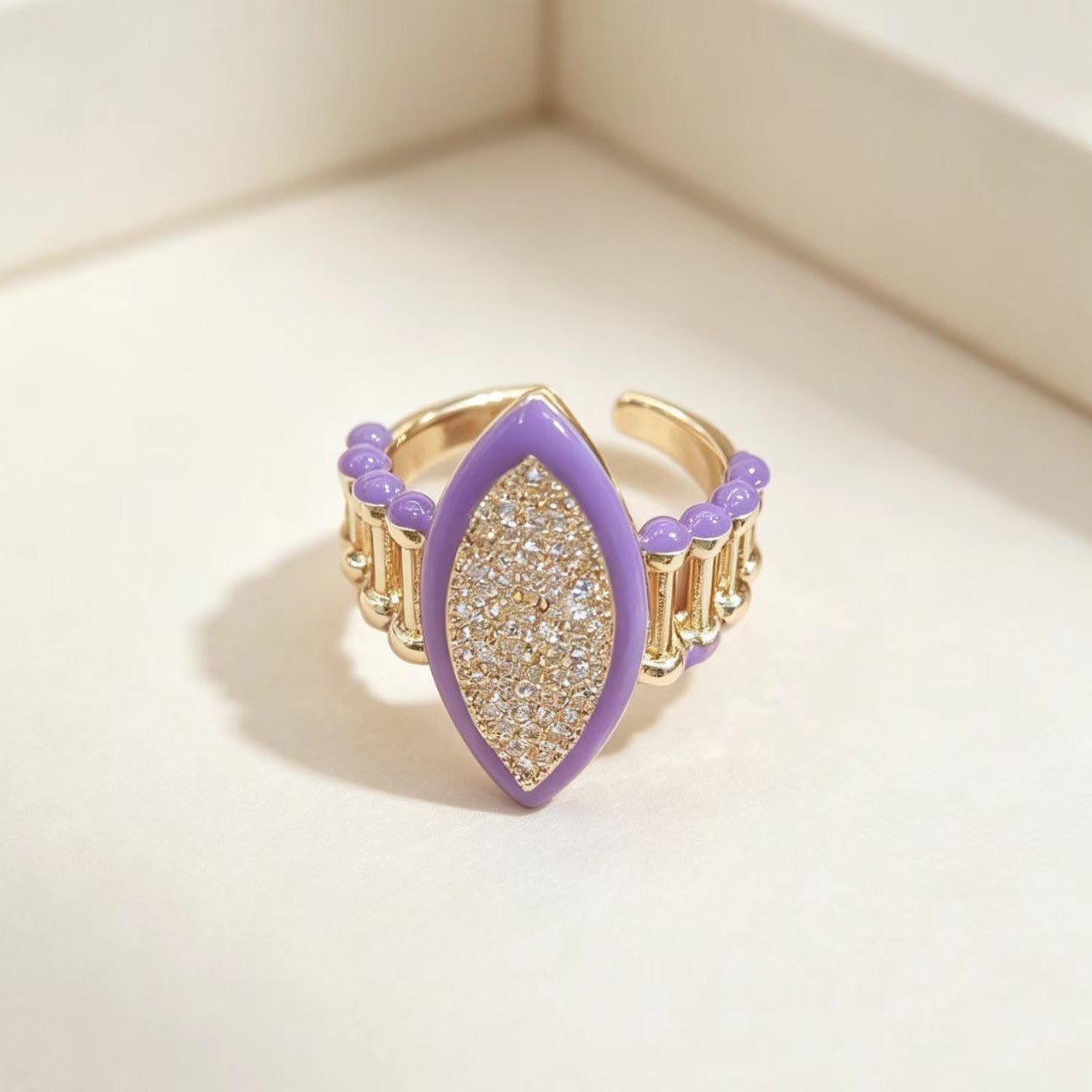 Water-drop Diamond-studded Open Ring