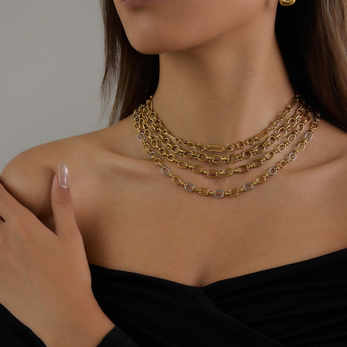 18K gold chain with gold and silver color matching design simple and elegant necklace