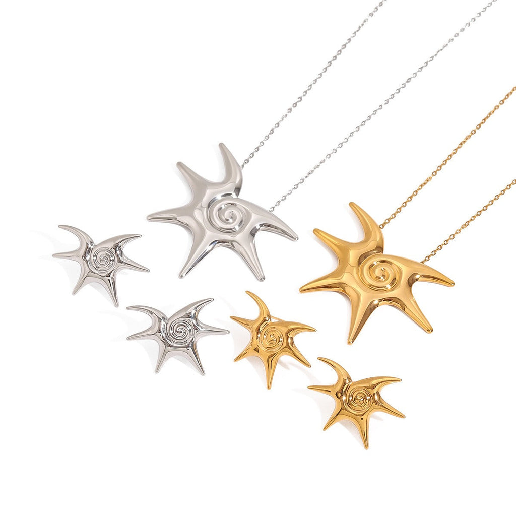 18K gold sun with thread design trendy and unique earrings and necklace set