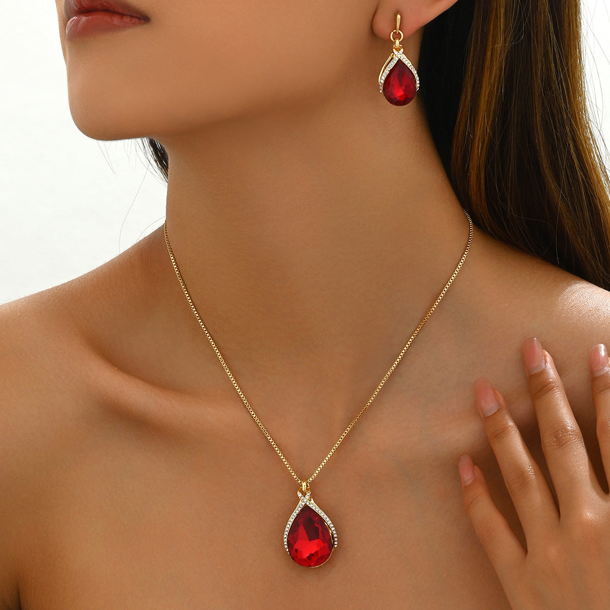 INS Geometric Sweet Japanese-Korean Style Womens Necklace And Earrings Set