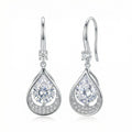 925 Sterling Silver Elegant Pear-Shaped Teardrop Halo Dangle Earrings in Sterling Silver Finish