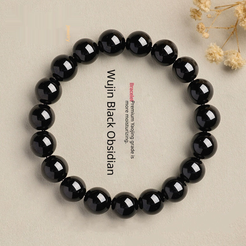 Natural Black Gold Obsidian Plain-Loop Bracelet