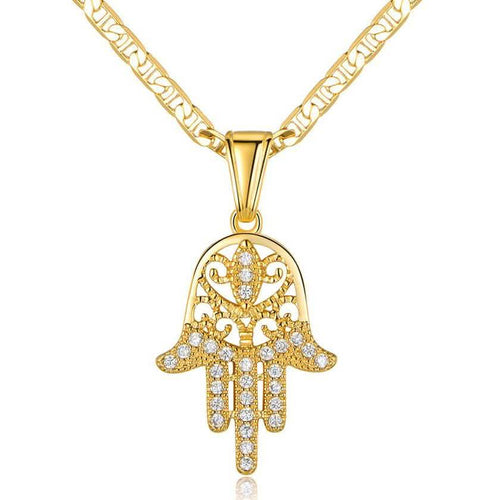 18K Gold Plated Crystal Hamsa Hand Pendant