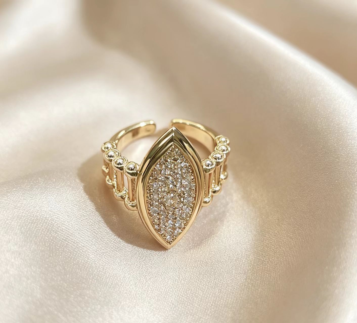 Water-drop Diamond-studded Open Ring