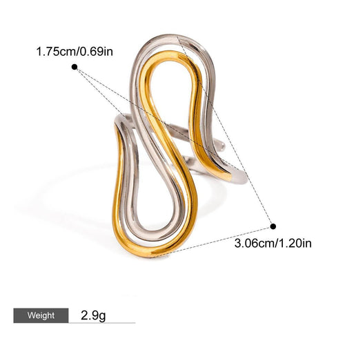 18K gold irregular lines with gold and silver color matching design unique personality ring