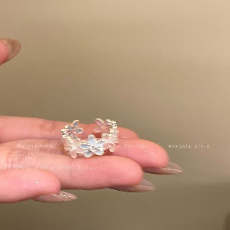 Bohemian Spring Flower Open Ring For Women, Enamel High-End Fashion Index Finger Ring