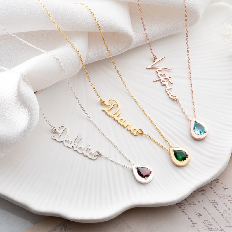 Personalized Cursive Name & Birthstone Necklace
