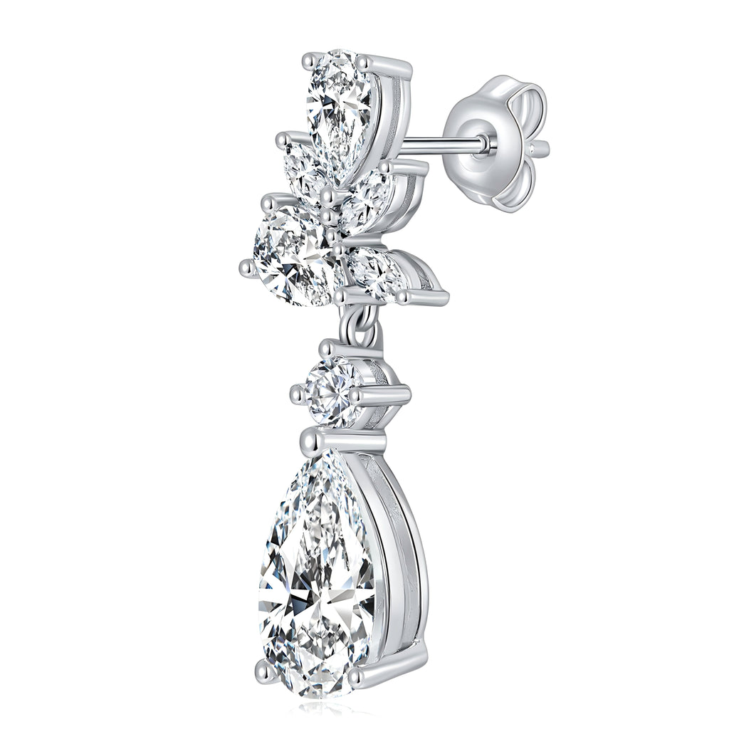 S925 Sterling Silver Pear Cut Moissanite Dangle Earrings  7x11mm Elegant Floral Cluster Drop Earrings With GRA Platinum Plated Jewelry Gift Box Set