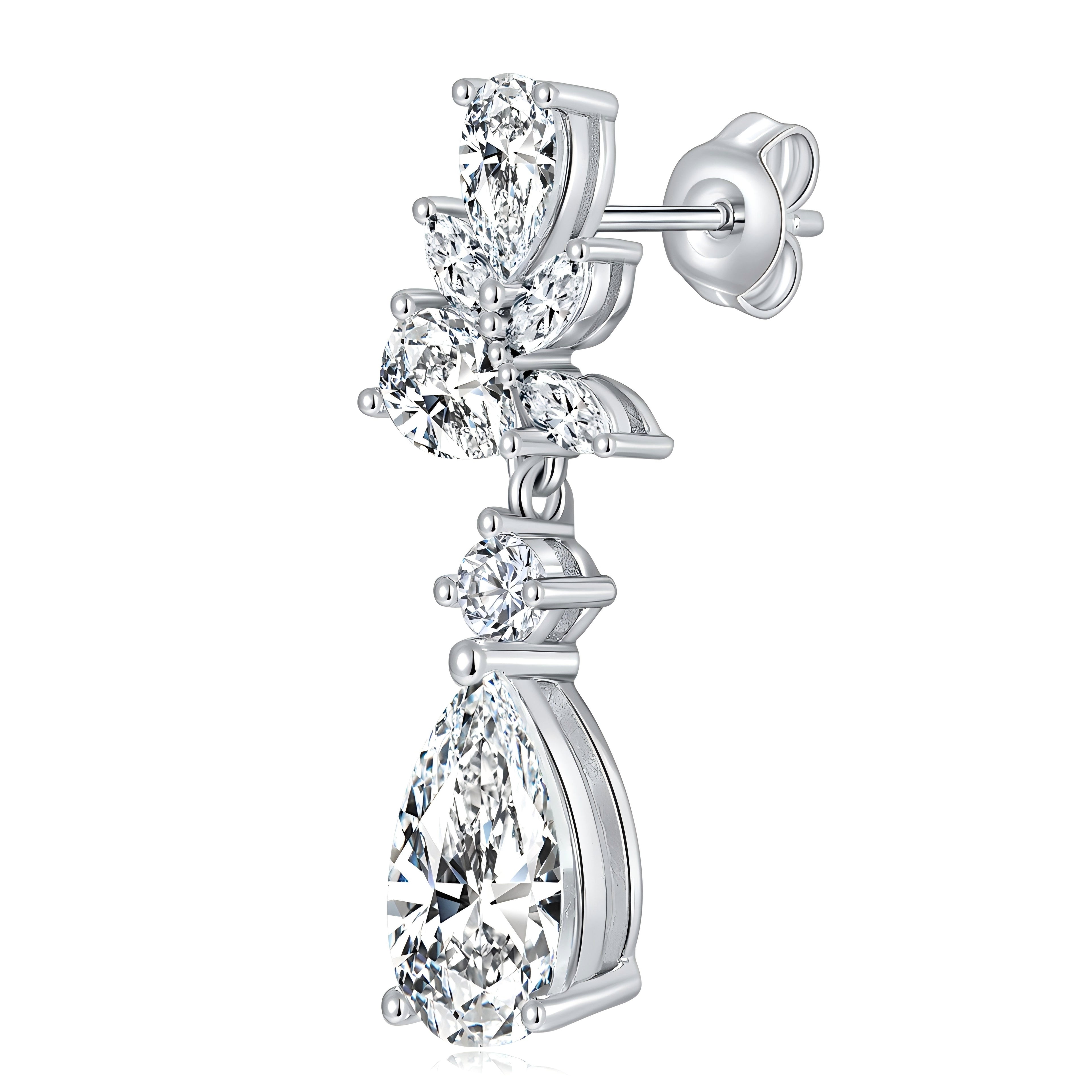 S925 Sterling Silver Pear Cut Moissanite Dangle Earrings  7x11mm Elegant Floral Cluster Drop Earrings With GRA Platinum Plated Jewelry Gift Box Set