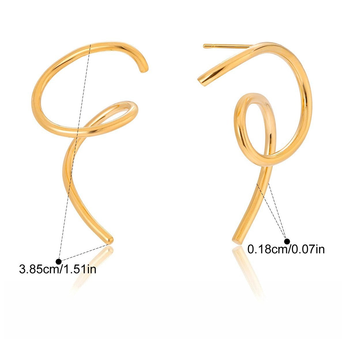 18K gold irregular titanium steel line stud earrings