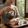 Pure 999 Fine Silver Hammered Metal Teapot with Woven Bamboo Handle and Stone Knob-Fine large teapot - Handicraft