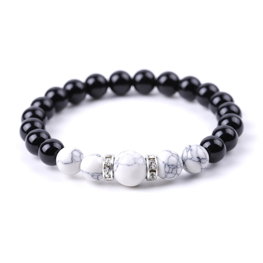 8 Mm 10mm Tigers Eye And Glossy Black Stone Micro-Inlaid Diamond Bracelet