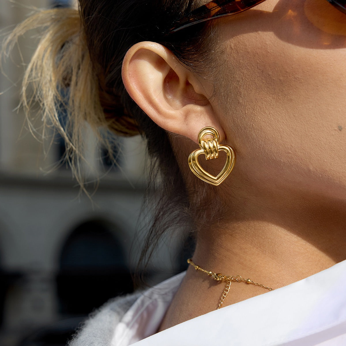 18K gold heart-shaped titanium steel stud earrings