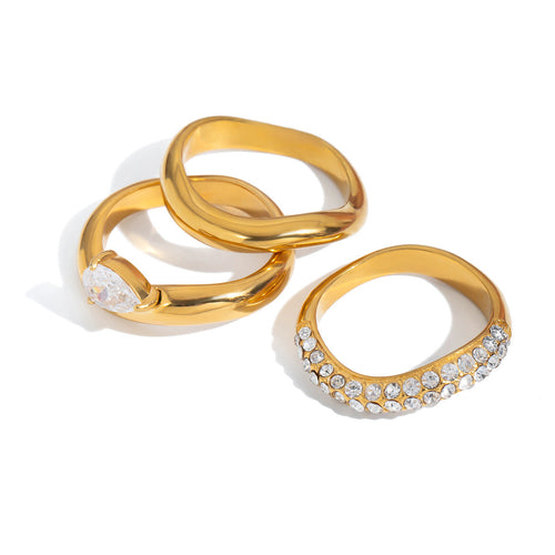 18K Gold Stainless Steel Geometric Zircon Ring