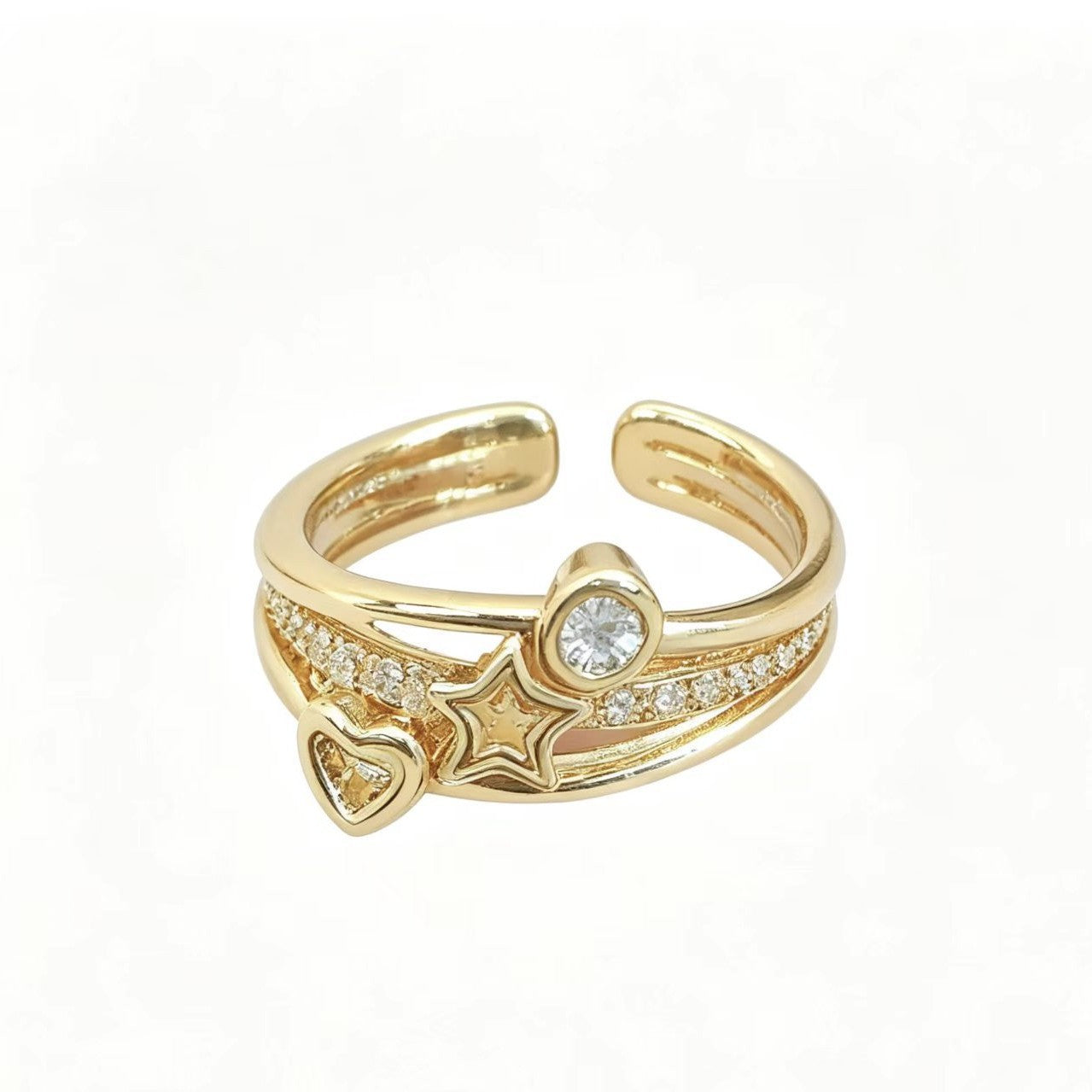 Womens Geometric Line And Polka-dot Diamond-studded Ring