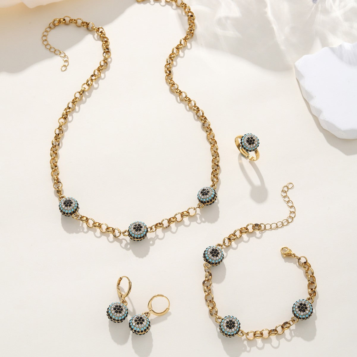 Bohemian Evil Eye Necklace Bracelet and Earring Set
