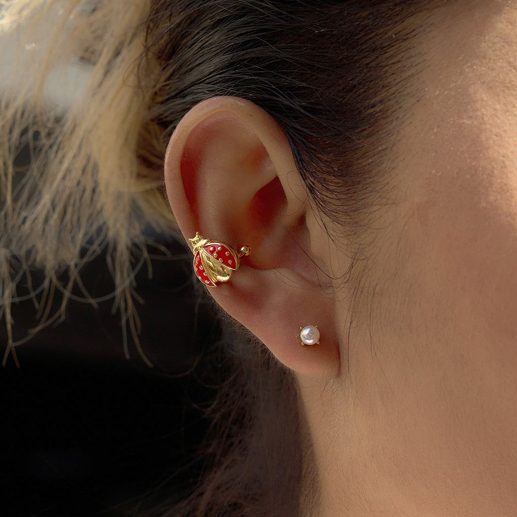 Ladybug Stainless Steel Ear Cuff Earrings