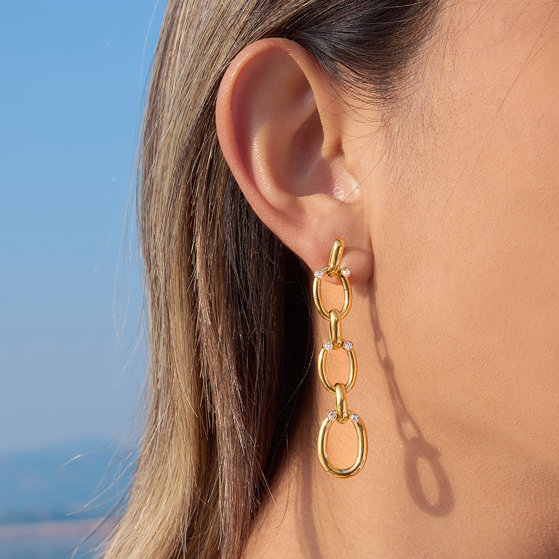 Rhinestone Chain Tassel Earrings