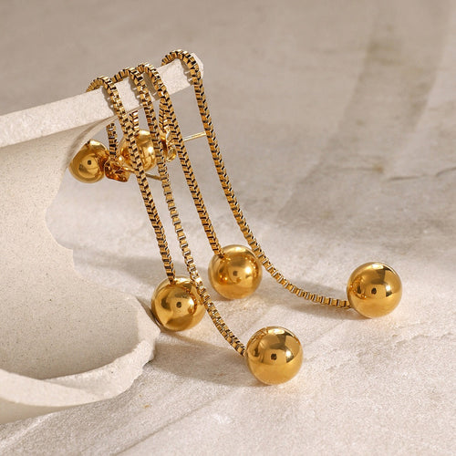 18K gold noble round beads with tassel design light luxury style earrings