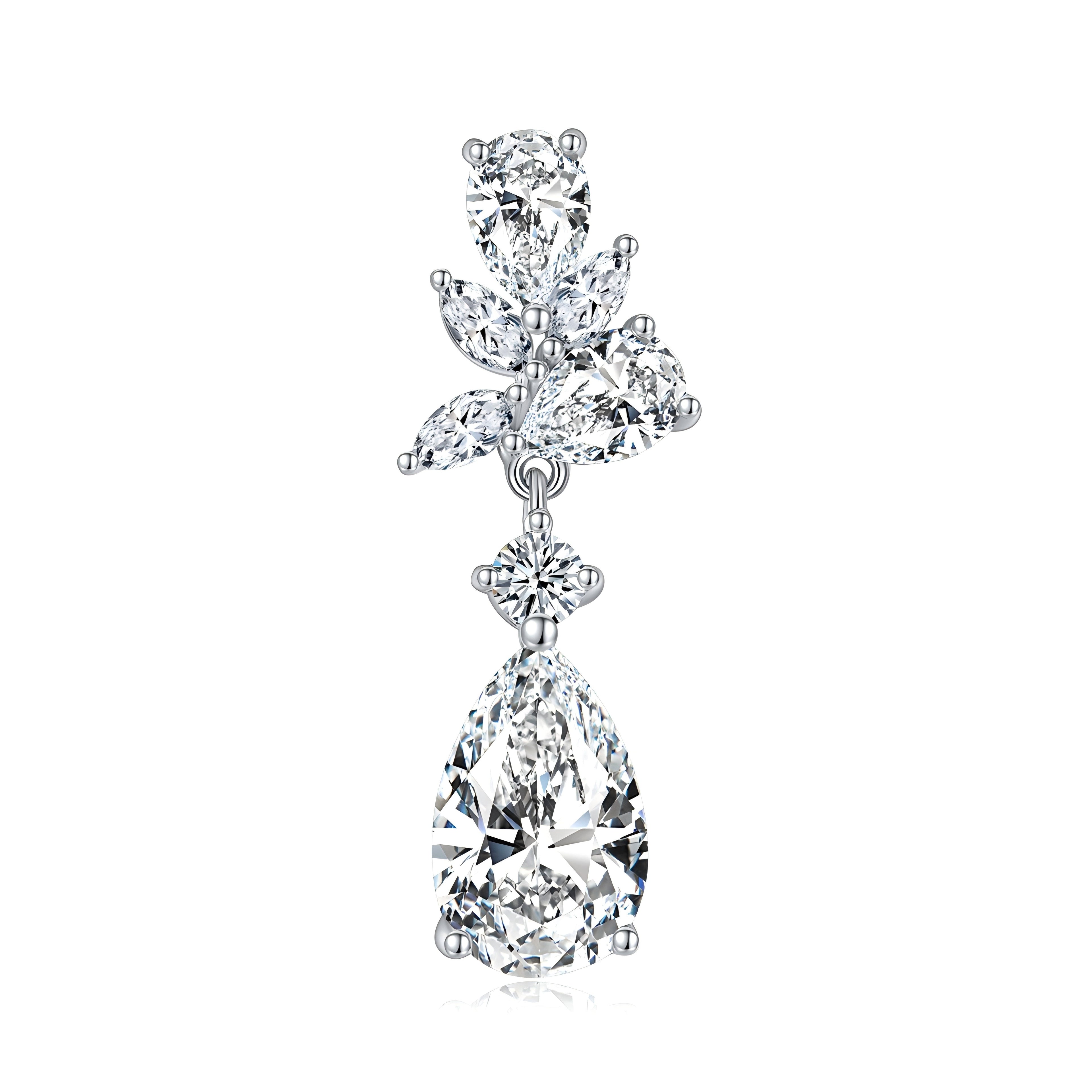 S925 Sterling Silver Pear Cut Moissanite Dangle Earrings  7x11mm Elegant Floral Cluster Drop Earrings With GRA Platinum Plated Jewelry Gift Box Set