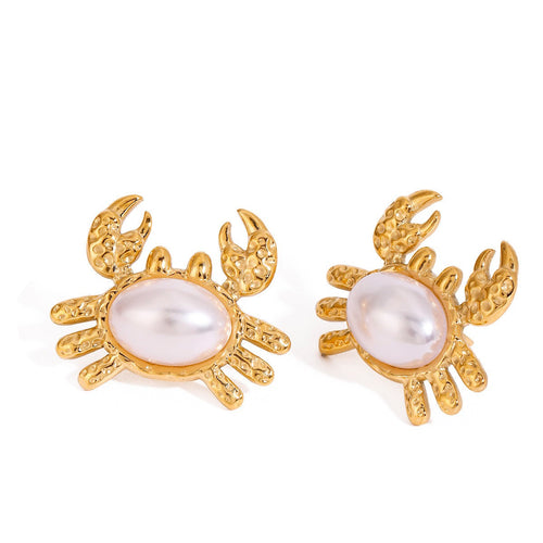 18K gold crab-shaped earrings inlaid with pearls, exquisite and unique design