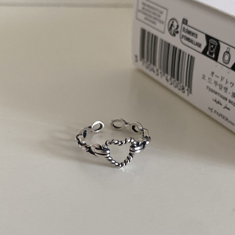 925 Sterling Silver Twisted Chain Open Ring For Women, Vintage Korean Style Adjustable Non Tarnish Jewelry