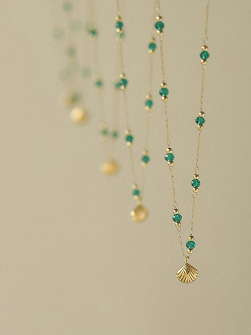 18k gold light luxury high-end shell green bead anklet
