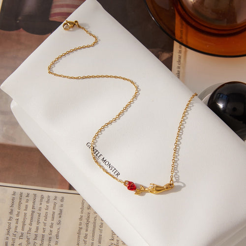 18K gold rose flower clavicle necklace