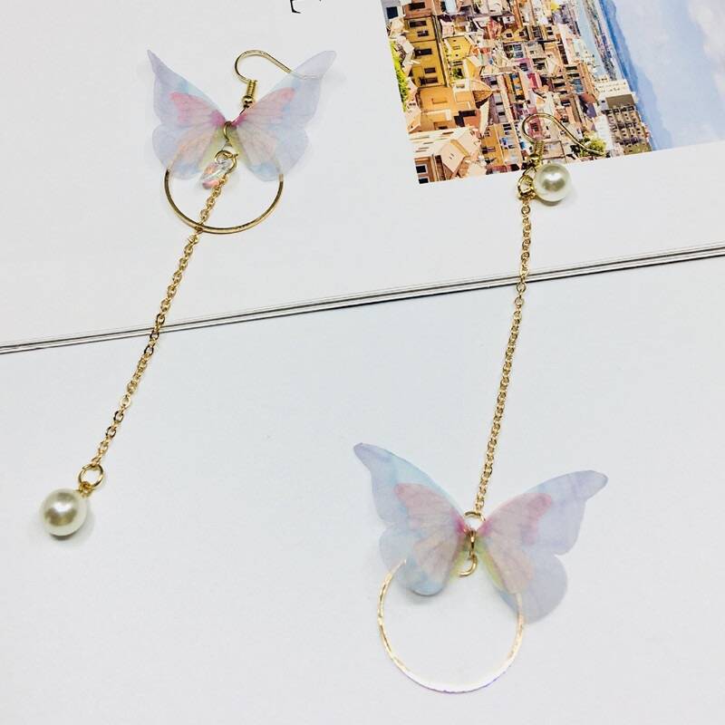 New Korean-style Retro Asymmetric Butterfly Earrings Long Style