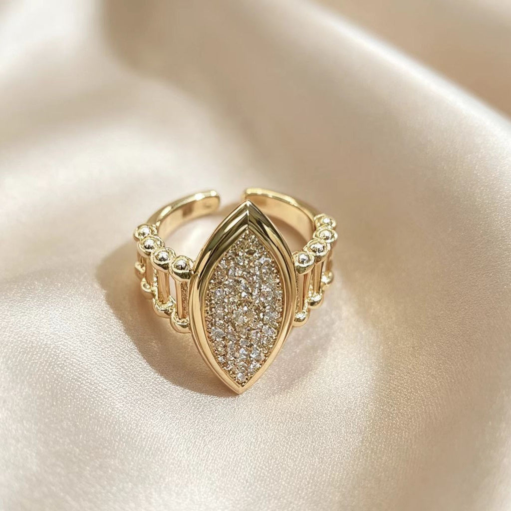 Water-drop Diamond-studded Open Ring