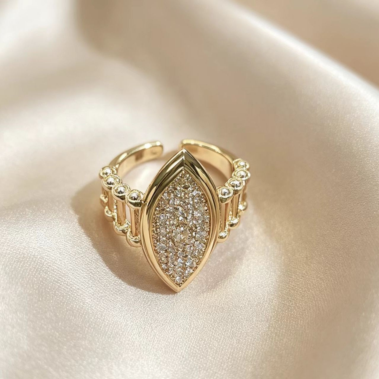 Water-drop Diamond-studded Open Ring