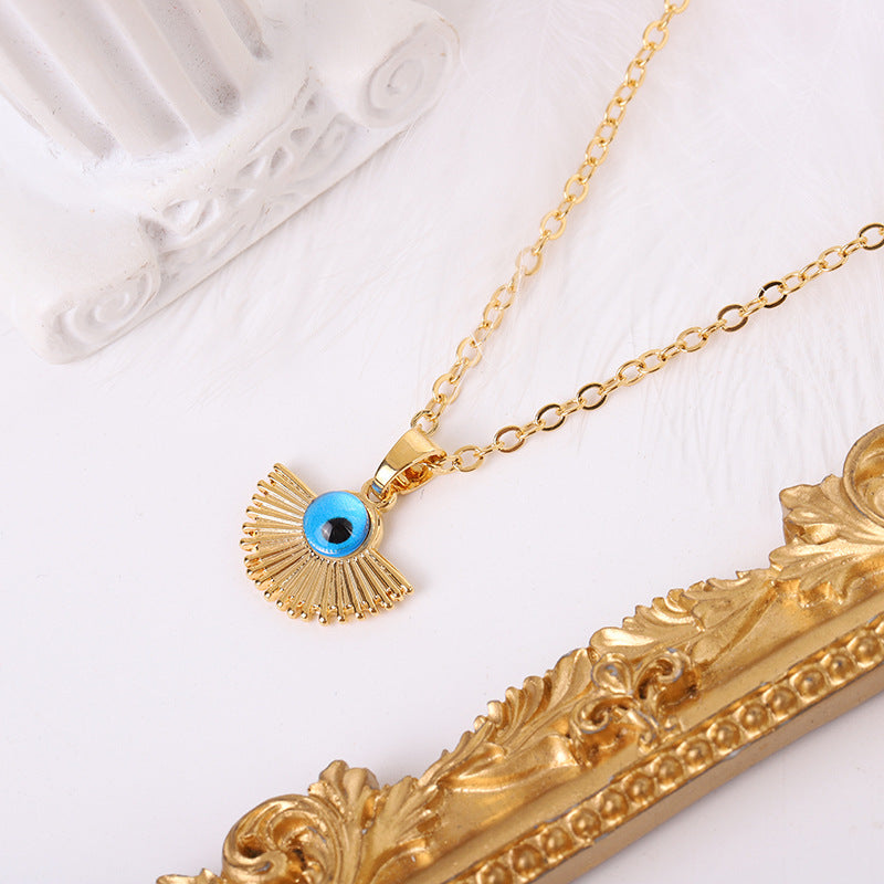 Evil Eye Fan Pendant Necklace Jewelry Set