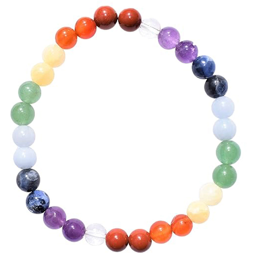 6mm Mixed-Color Stone Bead Elastic Bracelet For Women
