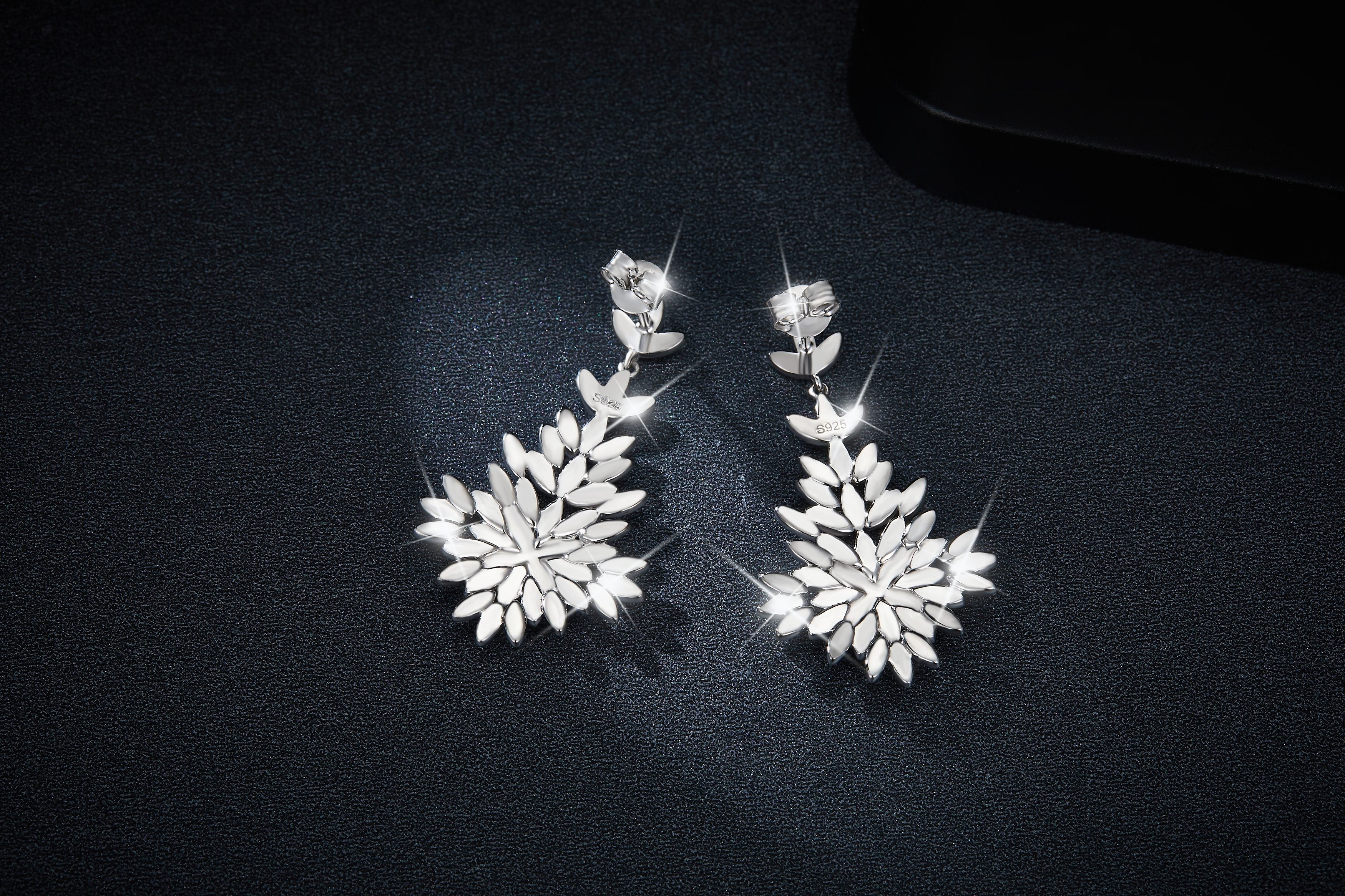 S925 Sterling Silver Platinum Plated Moissanite Long Dangle Earrings  Cluster Leaf Design With GRA Certificate Luxury Jewelry Gift Box Set For Women